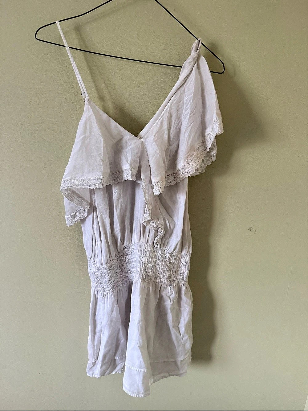 Paige Lace Trim Romper in White XS